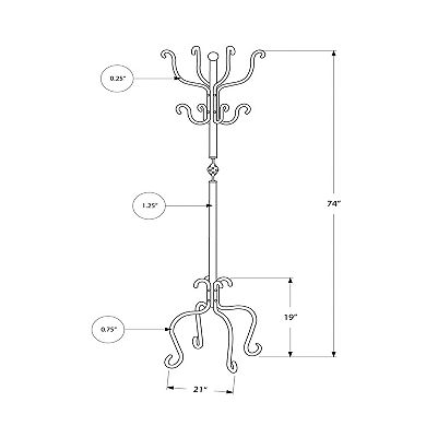74" Metal Freestanding Coat Rack 8 Hooks Hall Tree Entryway Bedroom