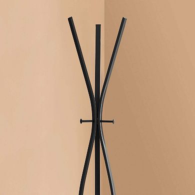 72" Metal Freestanding Coat Rack 3 Hooks Wave Design Entryway Hall Tree