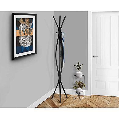 72" Metal Freestanding Coat Rack 3 Hooks Wave Design Entryway Hall Tree