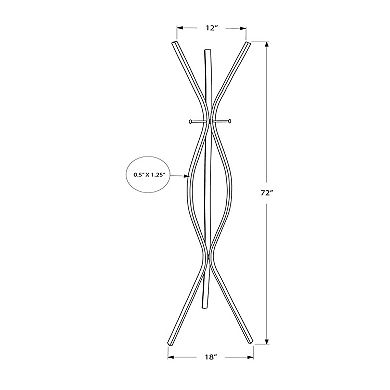 72" Metal Freestanding Coat Rack 3 Hooks Wave Design Entryway Hall Tree
