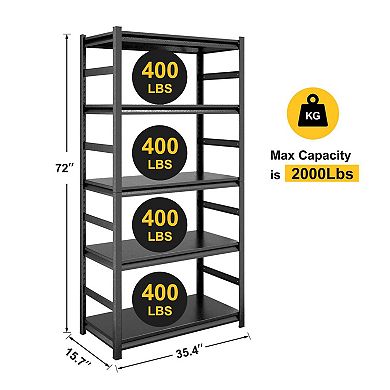 5-Tier Heavy Duty Metal Storage Shelving Adjustable Garage Kitchen Rack