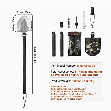 Folding Survival Shovel Multitool Camping Tactical Compact Portable