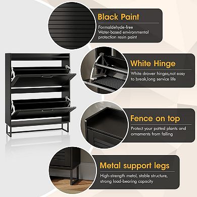 Shoe Storage Cabinet with 2 Flip Louvered Doors, Narrow Storage Rack Organizer for Entryway