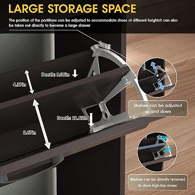 Shoe Storage Cabinet with 2 Flip Louvered Doors, Narrow Storage Rack Organizer for Entryway