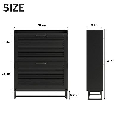 Shoe Storage Cabinet with 2 Flip Louvered Doors, Narrow Storage Rack Organizer for Entryway