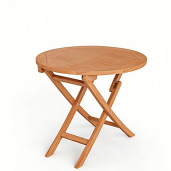 31.5" Folding Indonesia Teak Wood Round Patio Coffee Table