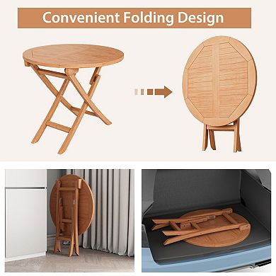 31.5" Folding Indonesia Teak Wood Round Patio Coffee Table