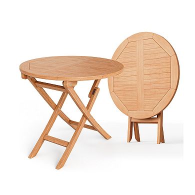 31.5" Folding Indonesia Teak Wood Round Patio Coffee Table