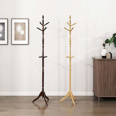 72" Solid Wood Coat Rack 10 Hooks 3-Tier Entryway Organizer