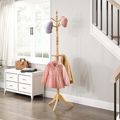 72" Solid Wood Coat Rack 10 Hooks 3-Tier Entryway Organizer