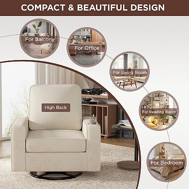 Square Accent Chair with Wide Armrests,360° Rotating Comfy Single Sofa Chairs with USB/Type-C