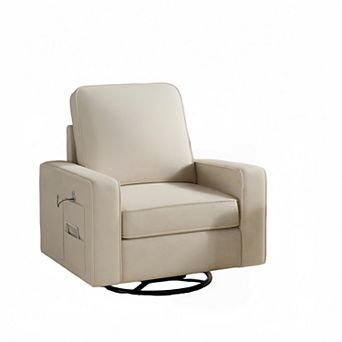 Square Accent Chair with Wide Armrests,360° Rotating Comfy Single Sofa Chairs with USB/Type-C