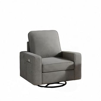Square Accent Chair with Wide Armrests,360° Rotating Comfy Single Sofa Chairs with USB/Type-C