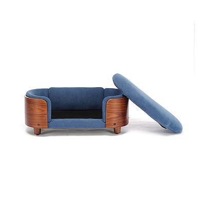 Scandinavian Elevated Pet Sofa with Solid Wood Legs for Small Dogs