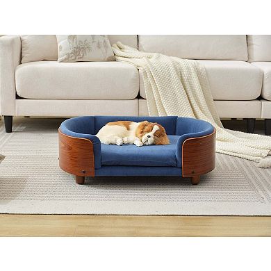 Scandinavian Elevated Pet Sofa with Solid Wood Legs for Small Dogs