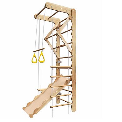 5-in-1 Kids Climbing Gym, for Age 3-8, with Swing/Pull-Up Bar/Rope Ladder/Climbing Wall/Slide