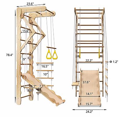 5-in-1 Kids Climbing Gym, for Age 3-8, with Swing/Pull-Up Bar/Rope Ladder/Climbing Wall/Slide
