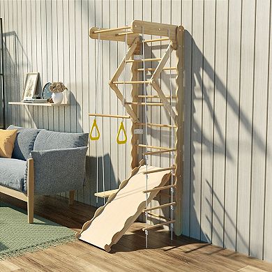 5-in-1 Kids Climbing Gym, for Age 3-8, with Swing/Pull-Up Bar/Rope Ladder/Climbing Wall/Slide