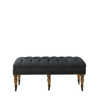 Small Tufted Linen Bench with Solid Wood Legs