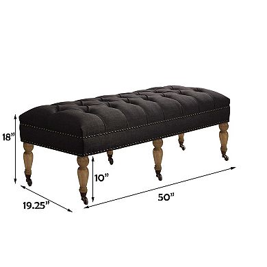 Small Tufted Linen Bench with Solid Wood Legs