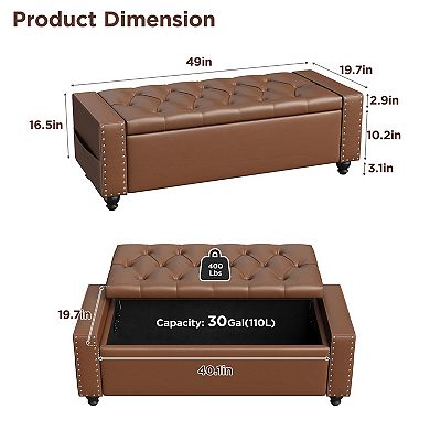 Storage Ottoman Bench, Bedroom Bench, Upholstered Ottoman with Storage, Entryway Bench with Tufted