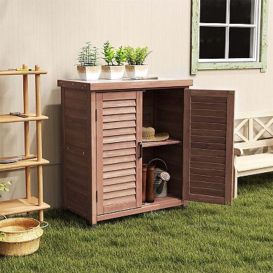 31.5x17x36" Potting Bench with Storage Cabinet and Metal Table Top