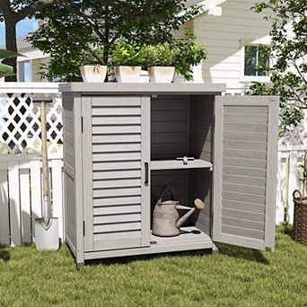 31.5x17x36" Potting Bench with Storage Cabinet and Metal Table Top