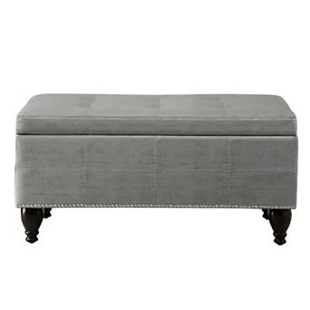 Small Linen Bench with Nailhead Trim and Solid Wood Legs