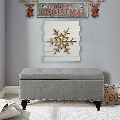Small Linen Bench with Nailhead Trim and Solid Wood Legs