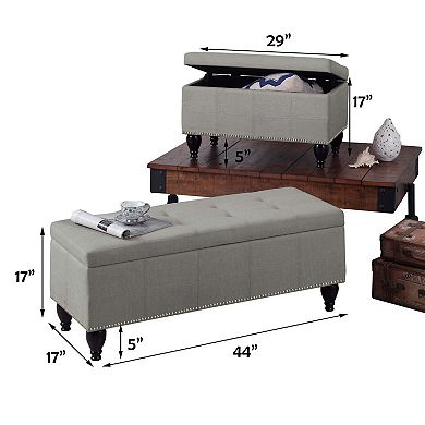 Small Linen Bench with Nailhead Trim and Solid Wood Legs