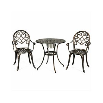 3 pc Outdoor Cast Aluminum Bistro Set with Removable Ice Bucket and Adjustable Feet