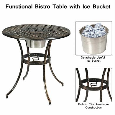 3PCS Outdoor Cast Aluminum Bistro Set with Removable Ice Bucket and Adjustable Feet