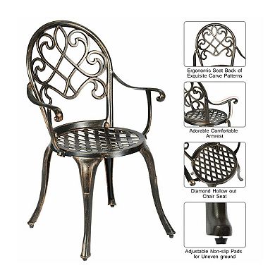 3PCS Outdoor Cast Aluminum Bistro Set with Removable Ice Bucket and Adjustable Feet