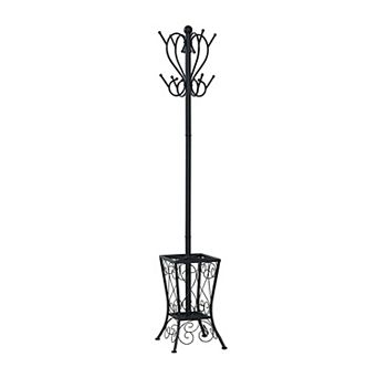 71" Metal Coat Rack 8 Hooks 2 tier Hall Tree with Umbrella Holder