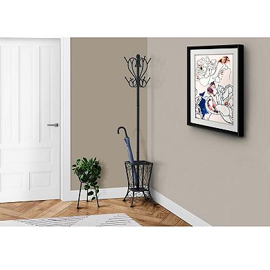 71" Metal Coat Rack 8 Hooks 2-Tier Hall Tree with Umbrella Holder