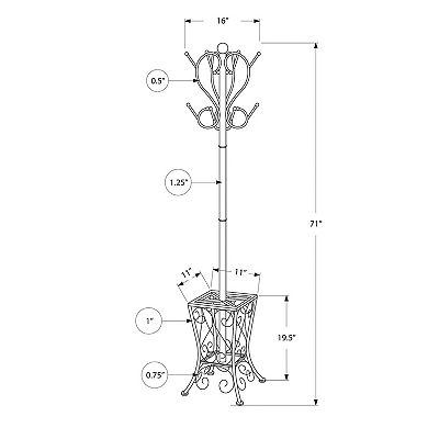 71" Metal Coat Rack 8 Hooks 2-Tier Hall Tree with Umbrella Holder