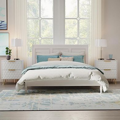 White and Gold Nightstand Set of 2, with 2 Drawers Storage, Wood Nightstand End Side Tables