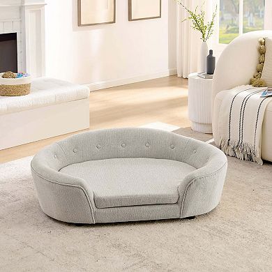 Oversized Oval Semi-Enclosed Dog Sofa with Tufted Backrest