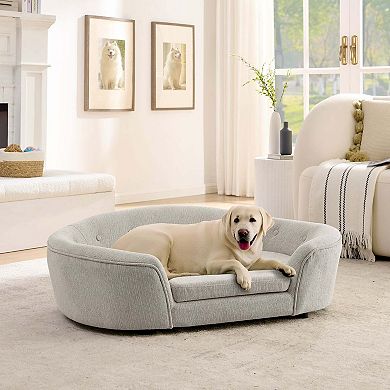 Oversized Oval Semi-Enclosed Dog Sofa with Tufted Backrest