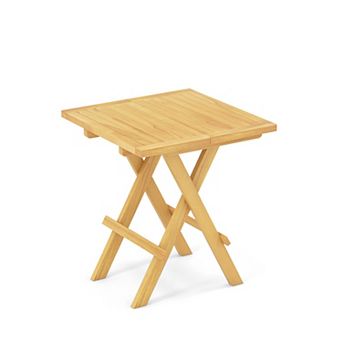 18" Folding Teak Wood Square Coffee Table with X-Legs and Slatted Top