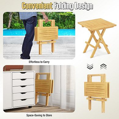 18" Folding Teak Wood Square Coffee Table with X-Legs and Slatted Top