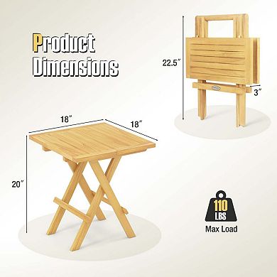 18" Folding Teak Wood Square Coffee Table with X-Legs and Slatted Top