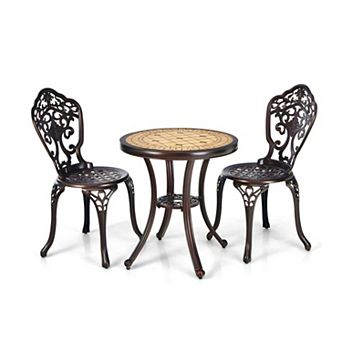 3 pc Cast Aluminum Patio Bistro Set, All-Weather Rust-Resistant Outdoor Dining Set