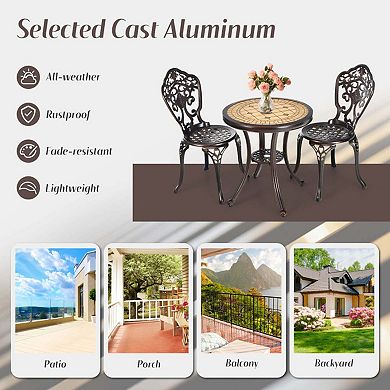 3-Piece Cast Aluminum Patio Bistro Set, All-Weather Rust-Resistant Outdoor Dining Set