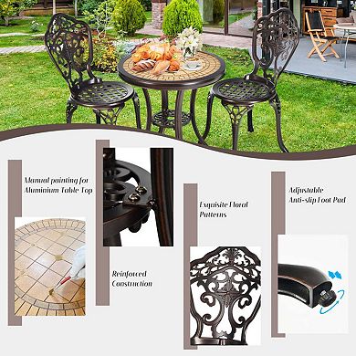 3-Piece Cast Aluminum Patio Bistro Set, All-Weather Rust-Resistant Outdoor Dining Set