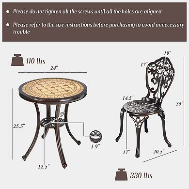 3-Piece Cast Aluminum Patio Bistro Set, All-Weather Rust-Resistant Outdoor Dining Set