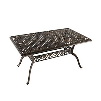 59" Cast Aluminum Patio Dining Table with Umbrella Hole for 6