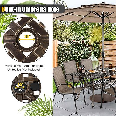 59" Cast Aluminum Patio Dining Table with Umbrella Hole for 6