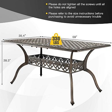 59" Cast Aluminum Patio Dining Table with Umbrella Hole for 6