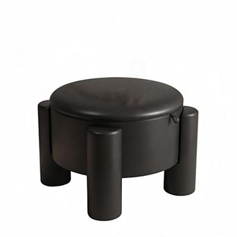 Round Ottoman Coffee Table with Storage,24" Faux Leather Storage Ottomans with Removable Top